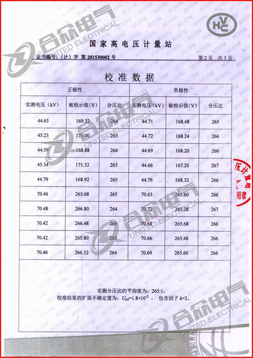 沖擊電壓發(fā)生器標(biāo)準(zhǔn)證書